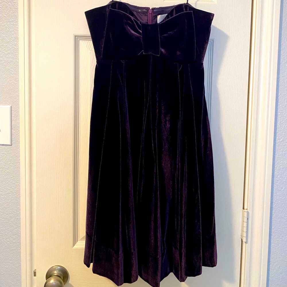 Jill Stuart velvet purple strapless dress with bow